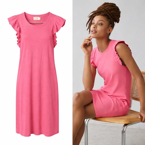 Nation LTD Dresses & Skirts - Nation LTD | Elliot Ruffle Dress | Pink | 100% Pima Cotton | Sleeveless | Size S